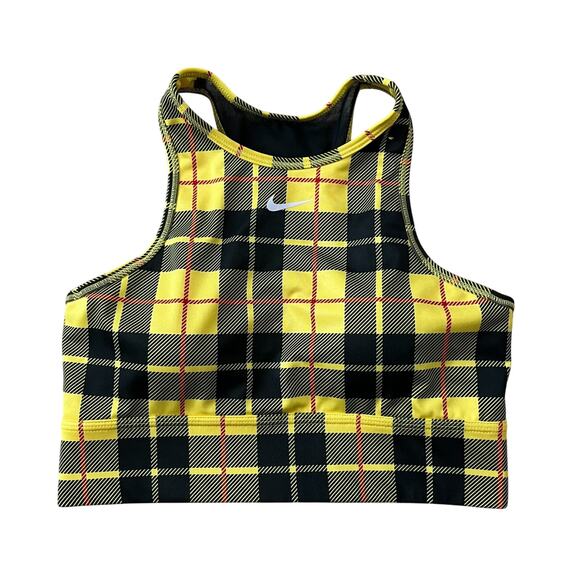 Nike Womens Yellow Plaid Sports Bra Top Size Medium - Picture 1 of 5
